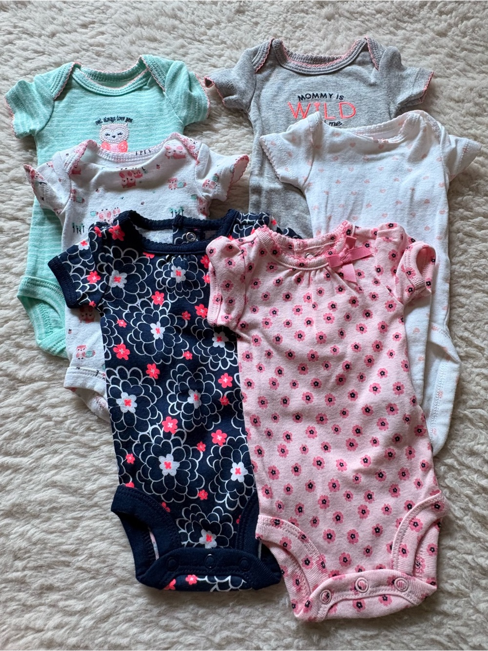 Carter's Baby One-Piece Bodysuit Set - Navy, Pink, Mint, Gray & White